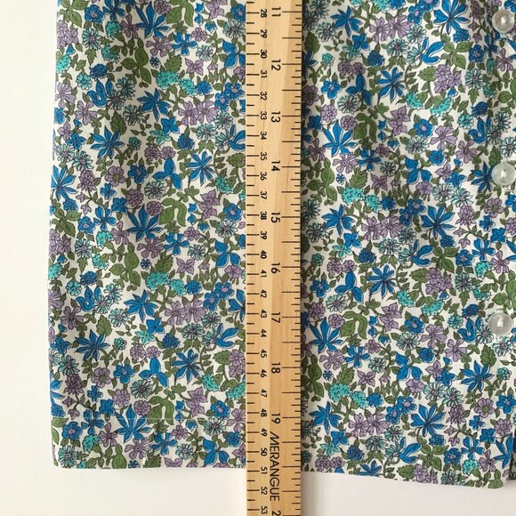 Vintage 50’s 60’s Sleeveless Floral Button Up Blue Blouse Top Prep Cottagecore - Picture 7 of 9